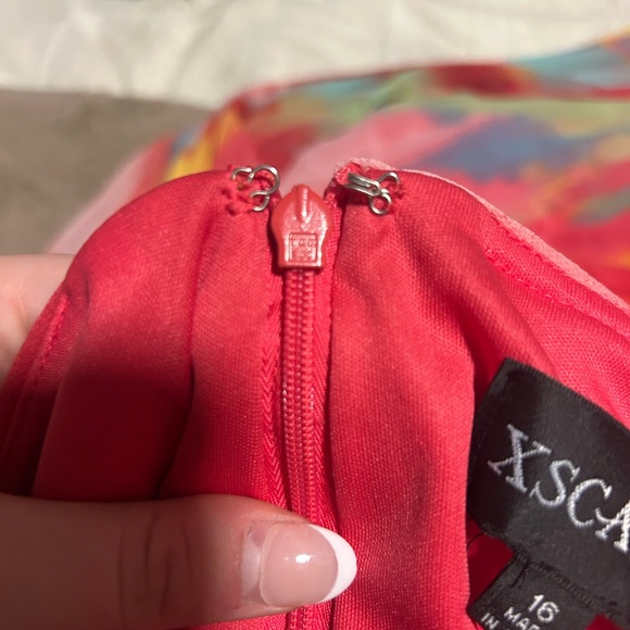 XScape Abstract Print Pleated Chiffon Halter Neckline Sleeveless Maxi Dress - Picture 8 of 9